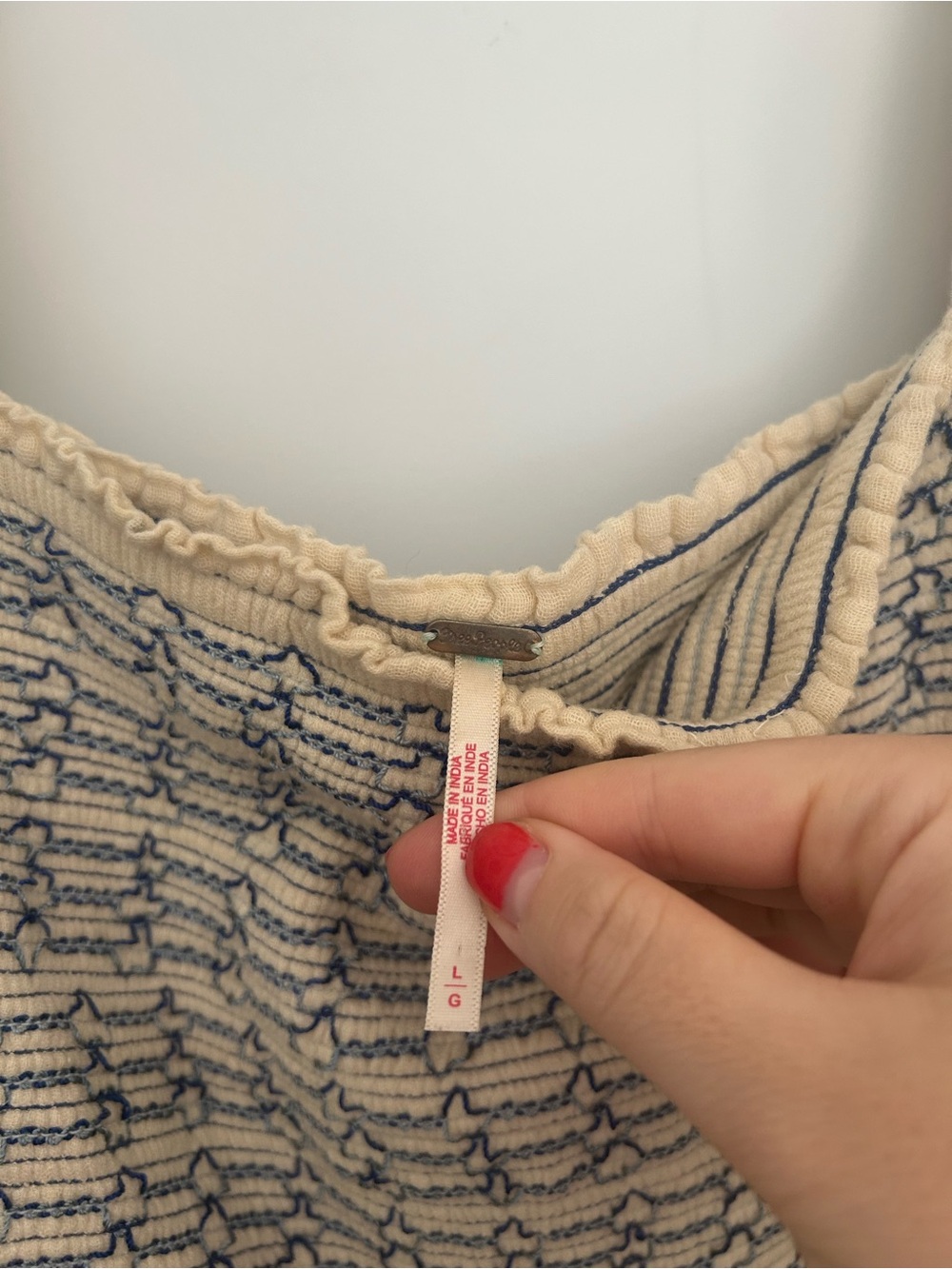 Free People Dahlia White Blue Embroidered Smocked Jumpsuit - Picture 4 of 8